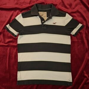 Vintage Hollister Men's Navy Blue and White Striped Polo Shirt